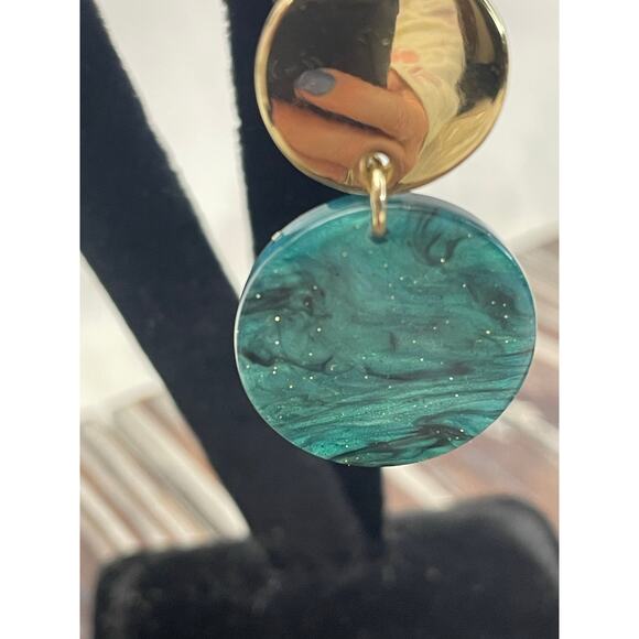 Women's Gold Green Drop Earrings GUC Sparkle Turquoise - Picture 2 of 4